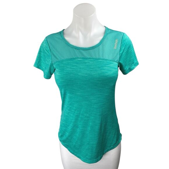 Reebok Women's Green Short Sleeve Cutout Activewear Fitness Tee T-Shirt Top XS - Picture 1 of 4